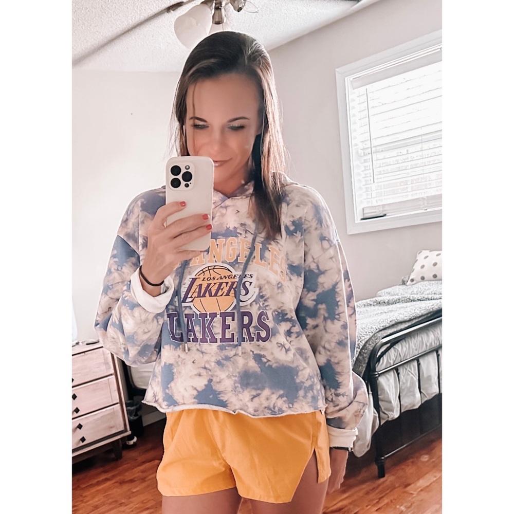 nba vintage lakers tie dye fleece lined hoodie